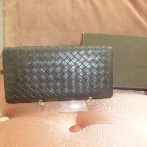 Bottega Veneta Brown Leather Bi-Fold Wallet Intrecciato Woven Design with Box - Picture 1 of 15